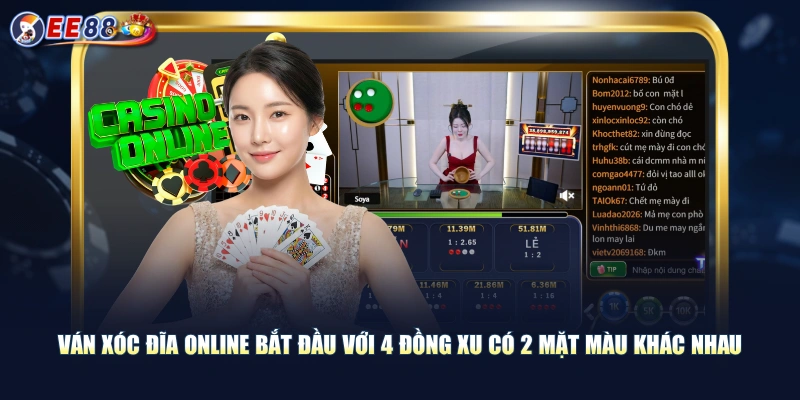 Ván Xóc Đĩa Online bắt đầu với 4 đồng xu có 2 mặt màu khác nhau
